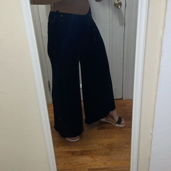 Tracy Reese Anthropologie silk wide leg flocked velvet black pants size 12 - Picture 4 of 17